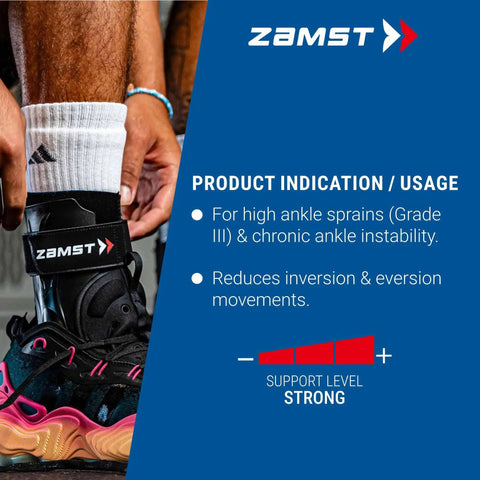 A2 DX Sports Ankle Brace With Protective Guards For High Ankle Sprains And Chronic Instability in use on athlete's ankle