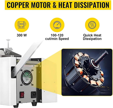 Tiuheyo Automatic Pipe Cutter Machine MCU Controlled Heat Shrink Tube Trimmer with 300W copper motor and quick heat dissipation.