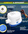 Beefed Up 1100 GPH 12V Automatic Boat Bilge Pump With Three Way Switch Panel And One And One Eighth Inch Diameter Plumbing Kit