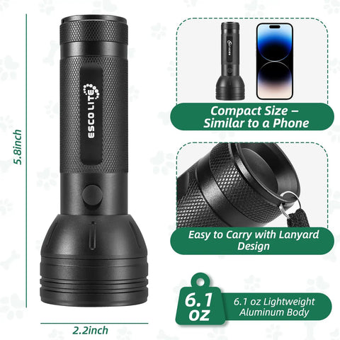 Ultimate UV Black Light Flashlight With 51 LEDs And 395 Nm Ultraviolet Beam For Pet Stains And Urine Detection, compact size