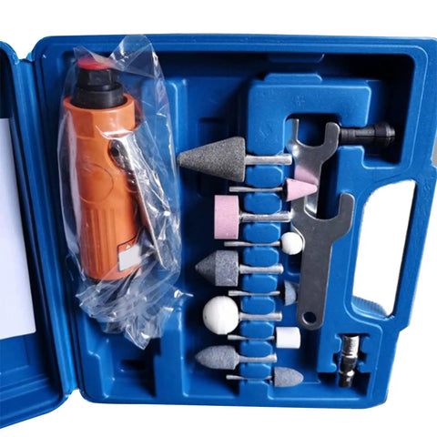 Hardcore Aluminum Air Die Grinder 16 Piece Pneumatic Power Tool Kit With 3mm And 6mm Quick Swap Collets and bits in case.