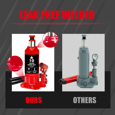 10 Ton Bottle Hydraulic Jack With 20,000 Lbs Capacity And Adjustable Screw Top Extension, Built In Oil Bypass Safety, red color