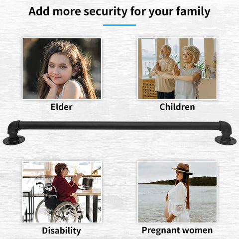 Image of Sturdy 2 Ft Wall Handrail For Indoor Stairs, Galvanized Pipe Railing with 1.25 in Tube, shown above safety uses for family.