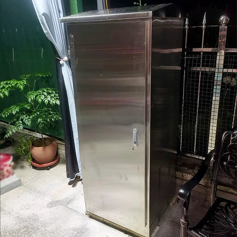 Weatherproof 304 Stainless Steel Electrical Enclosure Outdoor Box for Beefed Up Heavy Duty Junctions, IP55 Waterproof, Floor Mounted Cabinet, Durable Metal Electrical Cabinet, 60x90x45 cm, front view
