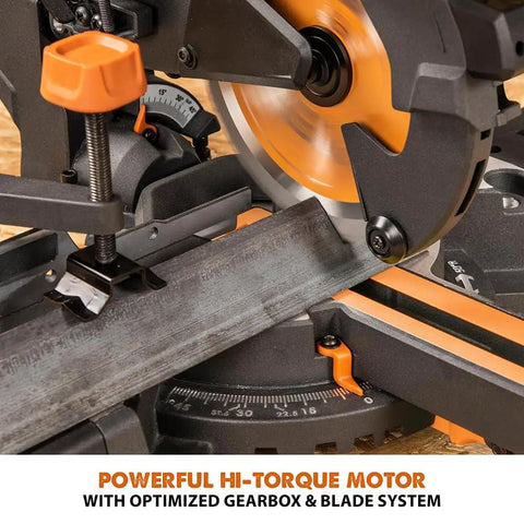 Sliding Miter Saw For Multi Material Cutting With Included Blade Cuts Wood Metal Plastic And More 50 Degree Miter 45 Degree Bevel 210 mm Slide 7-1/4 Inch Capacity Sparks Free Performance 3 Year Warranty