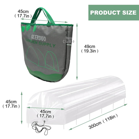 2-In-1 Outdoor Greenhouse Tunnel For Gardens And Chicken Coops, Foldable Hoop House size chart with carry bag and dimensions