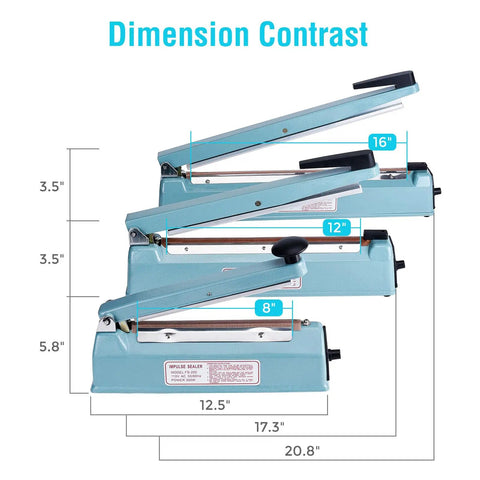 Dimensions of 16 Inch Tabletop Manual Impulse Heat Sealer Machine For Sealing All Types Of Plastic Bags And Pouches.