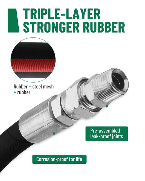 Heavy Duty Air Compressor Jumper Hose Kit With Sixty Inch Length And Half Inch NPT Swivel Ends showcasing triple-layer rubber.