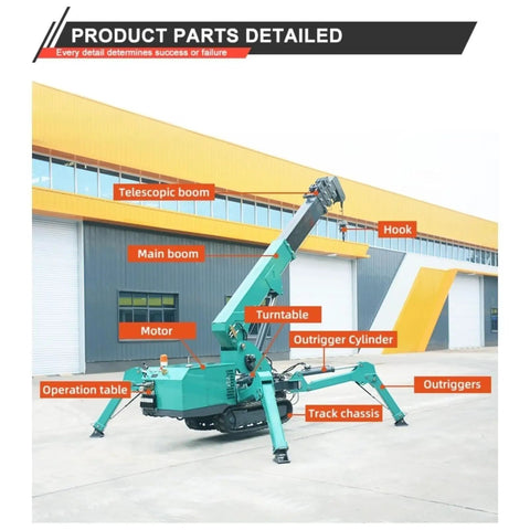Compact 5 Ton Hydraulic Crane With 12 Meter Boom For Material Handling At Factory And Workshop, detailed parts view.