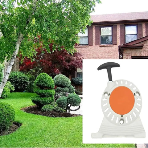 No Sweat Mower Recoil Pull Starter Assembly Featuring Rugged Plastic Pull Plate, ideal for Stihl FS90 FS110 FS130 yard tools.