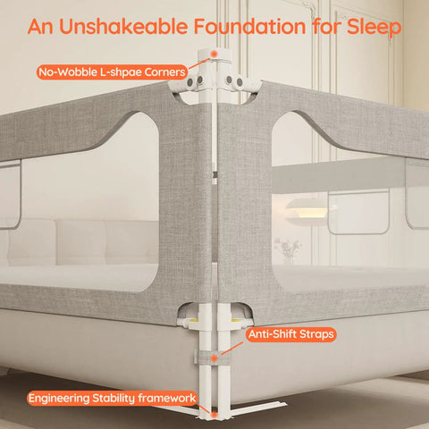 Queen Size Three Sided Toddler Bed Rail Guard With Dual Button Safety Lock Adjustable For Baby And Kids corner detail