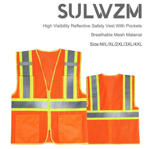 High Visibility Reflective Safety Vest With Zipper And Pockets In Orange Size M For Men And Women, Breathable Mesh
