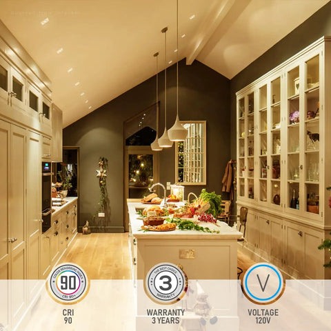 Kitchen with Three Inch Gimbal LED Recessed Light With Junction Box Pack Of 6, 7W Canless Dimmable Square Ceiling Light, CRI 90.