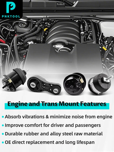 Bulletproof Engine Motor Mount Kit For Chevy Traverse Buick Enclave Gmc Acadia Pontiac Outlook 36 Liter V6 Automatic 2009 Thru 2017 Front and rear assembly components.