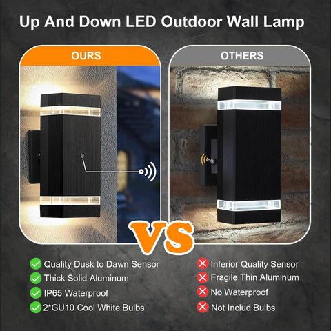 Comparison of 4 Pack Dusk To Dawn Outdoor Wall Lights With 5W LED Bulbs IP65 Aluminum Up And Down Exterior Flood Lights