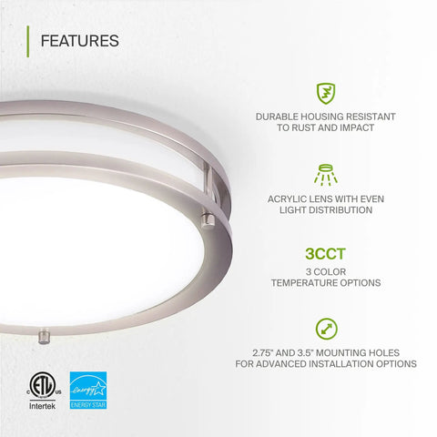 Features of 10 Inch Round Flush Mount Ceiling Light With 3 CCT Dimmable LED Fixture Energy Star ETL Listed Low Profile