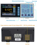 Front and back view of USB Digital Multimeter With True RMS 55000 Counts 3.7 Inch LCD Screen showing buttons and ports.