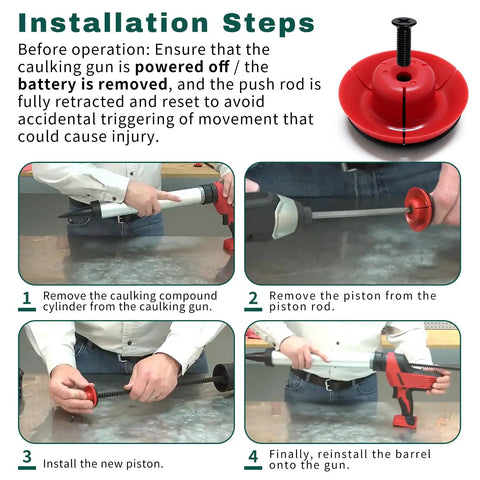 Installation steps for Heavy Duty Metal Plunger And Screw Replacement Kit For 20 Oz Sausage Barrel Caulk Guns.