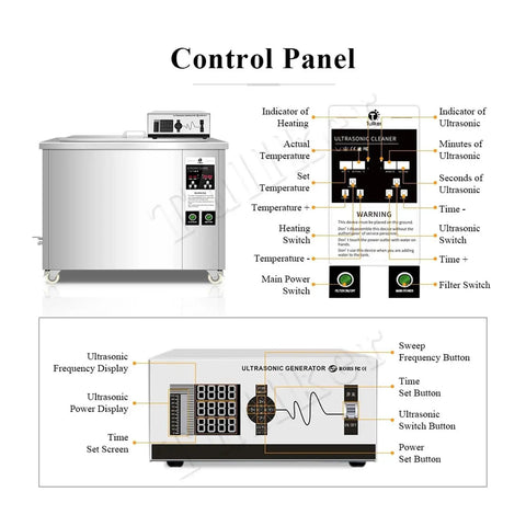 Control panel of Big 88 Gallon Digital Ultrasonic Parts Cleaner For Cars, Trucks And Bikes with various settings.