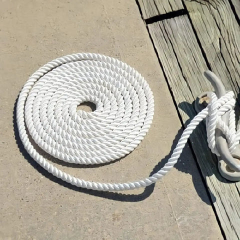 Coiled Three Eighths Inch Nylon Rope Three Strand Twisted Blend Of Nylon And Polyester For Outdoor And Indoor Use Weather Resistant