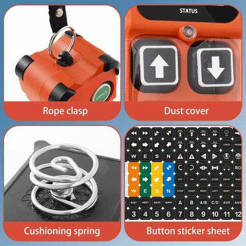 Components of 8 Channel Wireless Remote Control For Industrial Hoist And Overhead Bridge Crane, including rope clasp and buttons