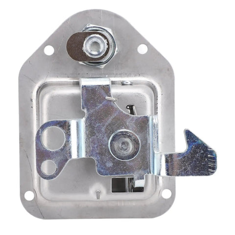 Tough As Nails Stainless Steel Trailer Toolbox Latch With Key Lock For UTV RV ATV And Dog Box Secure Metal Hasp Anti Theft Gear Storage No Sweat Setup Now, close-up view of robust locking mechanism.