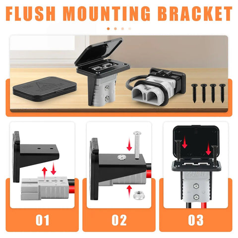Flush mount bracket view of 4 Pack 120A Battery Quick Disconnect Connectors With Flush Mount Plates And Dust Covers