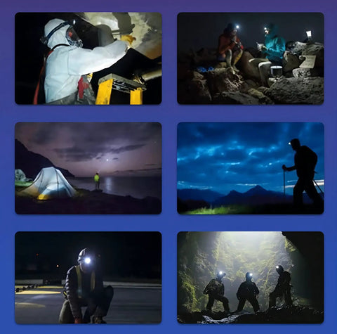 Rechargeable LED Headlamp With Motion Sensor in various outdoor activities like hiking, camping, and night work.