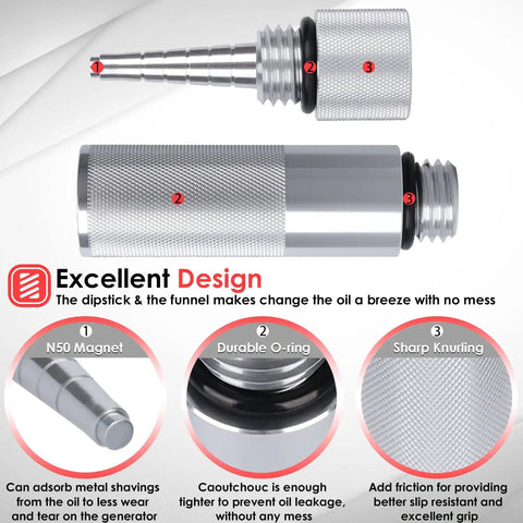 Honda Handy Generator No Spill Oil Change Funnel With Magnetic Dipstick Complete Kit showing design features.