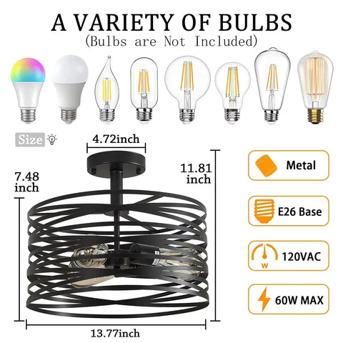 Industrial Semi Flush Mount Ceiling Light With 3 Light Vintage Chandelier dimensions and bulb options.