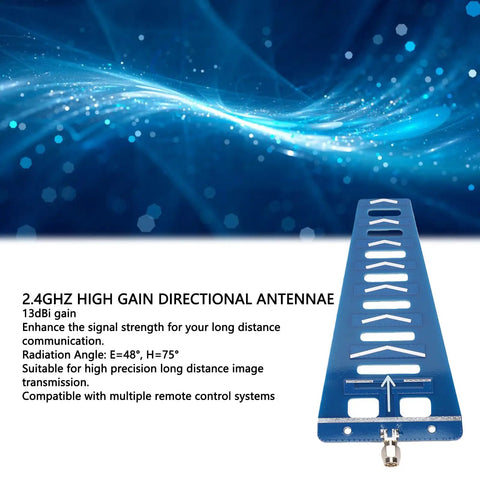 2.4GHz High Gain Directional Antenna 13dBi For Long Distance Signal Narrow Radiation Angles E48 And H75 On Blue Background