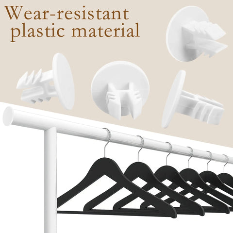 12 Pack Closet Rod End Caps White Wear Resistant For Home Bedroom Living Room Curtain Bracket Accessories Fits Rods Up To 2 Cm Diameter No Fuss Replacement showing plastic material and hangers.