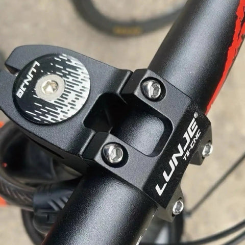 Black bike stem with logo, clamped on handlebar, for mountain, road, BMX builds. Dope Universal 31.8mm 45mm CNC Machined 6061 Aluminum.
