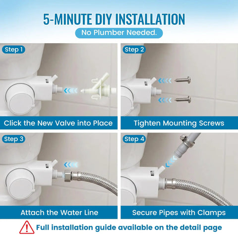 5-step installation guide for Killer Quality RV Toilet Water Valve Replacement Kit For Dometic 300 310 320 Models.