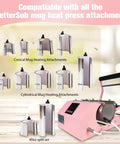 Image of a 3-In-1 Tumbler Heat Press Machine For 16 Oz To 40 Oz Tumblers And 11 Oz To 15 Oz Mugs Pink DIY Cup Press with attachments