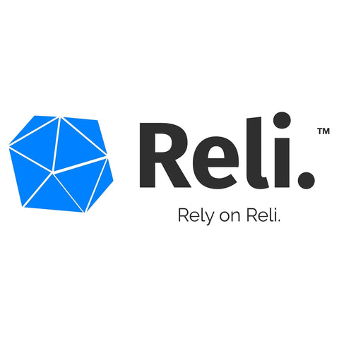 Reli logo with blue geometric shape and slogan "Rely on Reli."