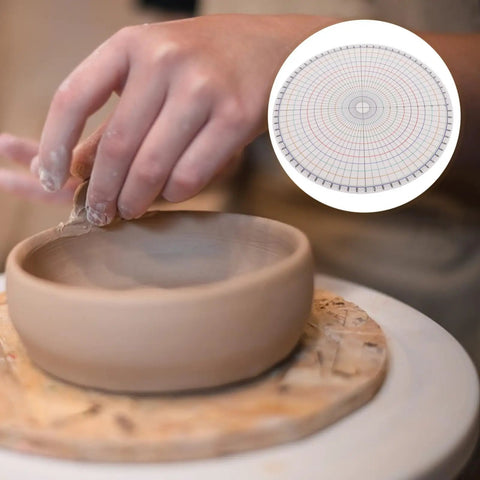 Heavy Duty Pottery Circle Divider Lays Dead Center For Precision Clay Slab Layout And Ceramic Wheel Projects on a potter's wheel.