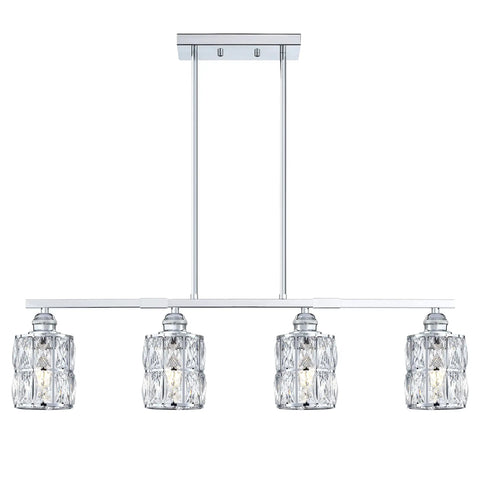 4 Light Polygon Crystal Kitchen Island Chandelier With Chrome Finish, Modern Ceiling Light Fixture For Foyer And Dining Area shown