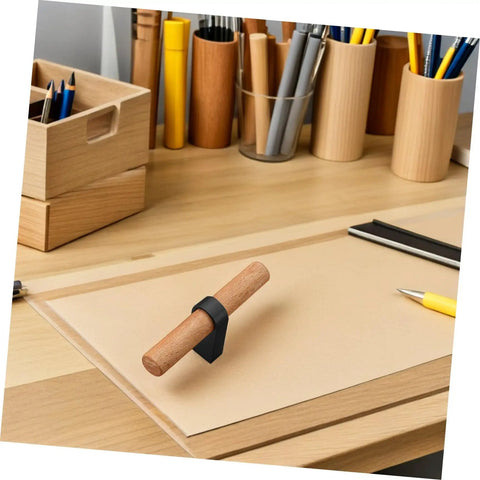 Solid Wood Cabinet Handle Black Drawer Pulls With Single Hole on desk, showcasing wooden build and black finish.