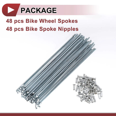 Pro Grade Bombproof Bicycle Wheel Spokes 48 Pack 10G Thread 215mm Carbon Steel Galvanized Heavy Duty Silver parts with nipples
