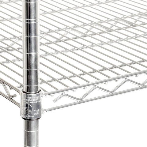 Close-up of the Commercial Grade Steel Wire Shelving Unit Five Tier Adjustable Storage Rack, showcasing zinc plated wire racks.