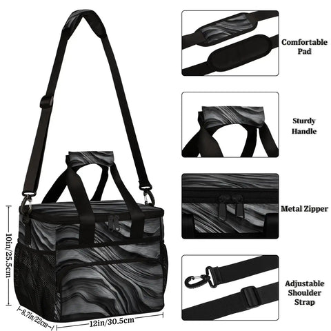 Grey Textured Insulated Picnic Backpack For Women And Men, Lunch On The Go Portable Lunch Bag With Leakproof Cooler, adjustable strap.