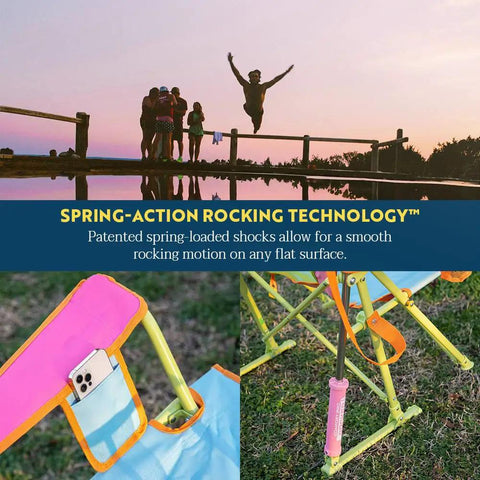 Sweet Tea Comfort Pro Rocker Outdoor Rocking Chair with shoulder strap and spring-action shocks for smooth rocking outdoors.