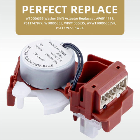 Replacement Washing Machine Shift Actuator WPW10006355 For Front Load Washers Gear Shift Switch Replaces AP6014711 PS11747977 W10006355 And Related Part Numbers Fixes Will Not Start Not Rotating And Slow Spin Issues, red plastic with connector