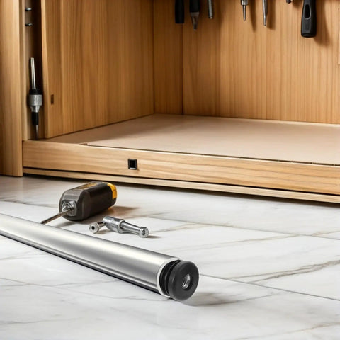 Round Furniture Leg Glide Plugs With Integrated Nut 20 Pack Black Plastic And Metal Tube End Caps 25mm Diameter on tile floor.