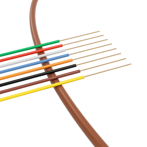 Brown 18 Gauge 8 Conductor Thermostat Wire 50 Ft Solid Copper Low Voltage Cable with colored wire ends visible