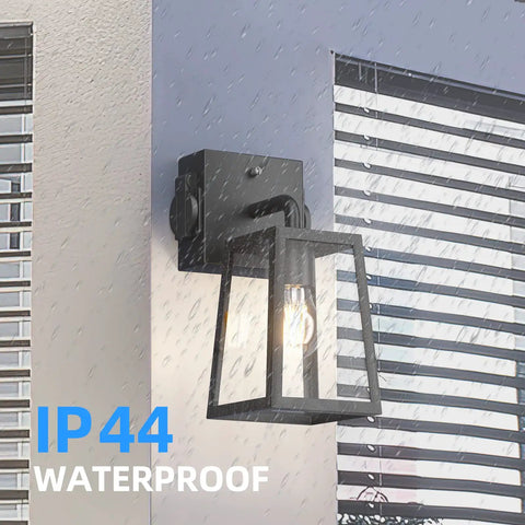 Super Durable Dusk To Dawn Porch Lights Packed With Two Outlets That Are Waterproof And Anti Rust In Black Finish on wall