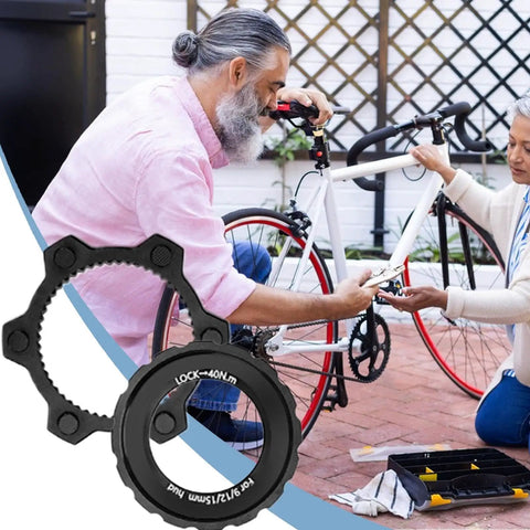 Beefy Center Lock Bike Rotor Tool For Upgrading Your Ride with durable aluminum adapters displayed with cyclists in background