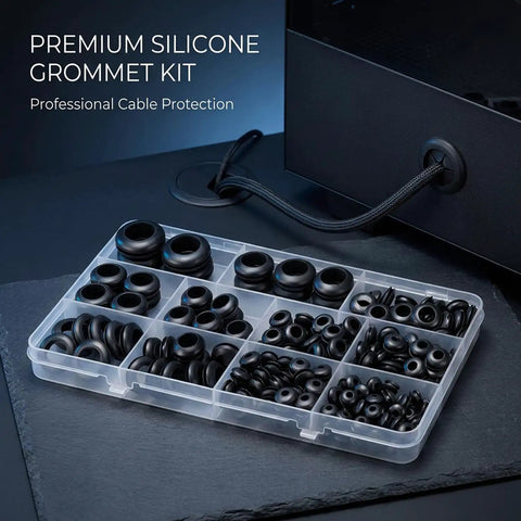 215 Piece Rubber Grommet Kit With 9 Sizes For Wiring Three Sixteenths Inch To Three Quarters Inch organized in a storage case