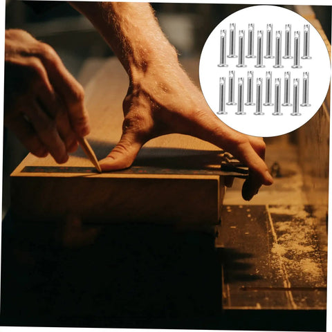 Person measuring wood with 20 Piece Stainless Steel Clevis Pin Kit With Single Hole For Fixed Locating for DIY projects.